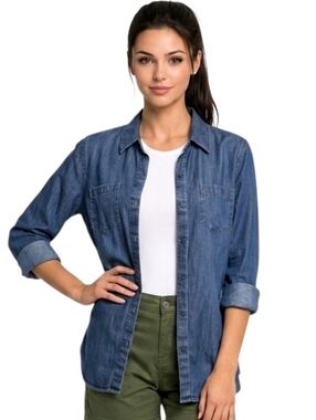Talbots Chambray Long Sleeve Button Down Shirt Size M NWOT